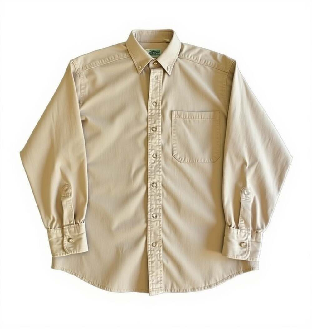 Vintage Johnny Cotton Tan Twill Button Down Shirt Made in USA